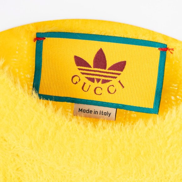 Gucci x Adidas Yellow Fuzzy Cable-Knit Embroidered Short-Sleeve Sweater - Picture 8 of 13